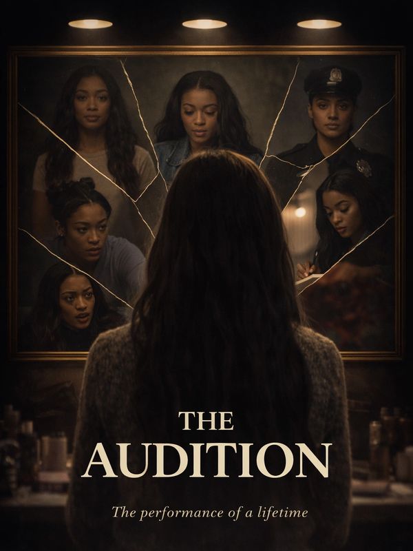 Woman faces broken mirror with multiple reflections in "The Audition" poster.