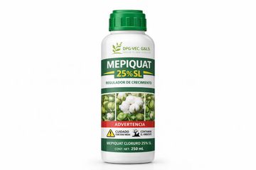 Bottle of Mepiquat 25% SL growth regulator for plants.