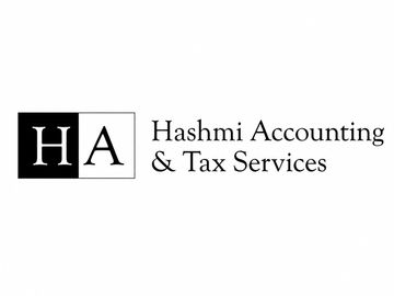 Logo for Hashmi Accounting &amp; Tax Services with a black and white design.