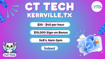 Full-time CT Tech career in Kerrville, Texas. Job description provided by Vital DiagnosTech.
