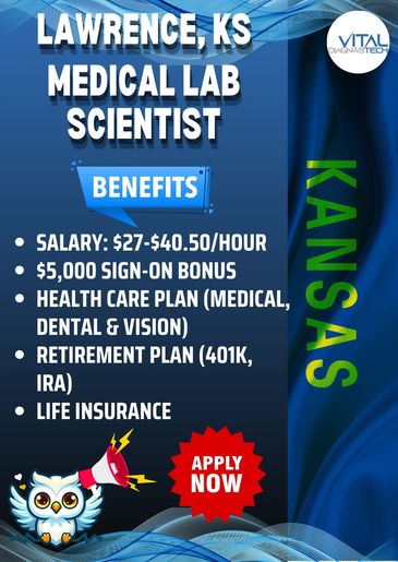 Full-time Medical Lab Scientist position in Lawrence, Kansas. Job provided by Vital DiagnosTech.