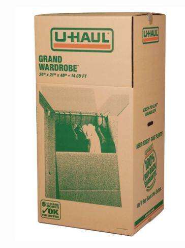 U-Haul Grand Wardrobe moving box.