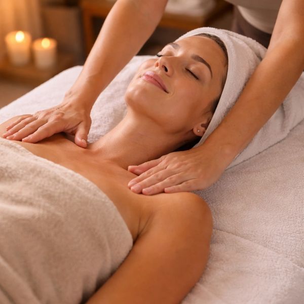 A woman enjoying a relaxing shoulder massage at a spa.
