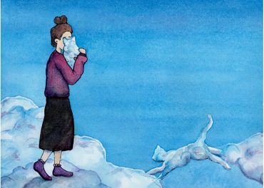 Girl embracing her cats which are now in heaven. 
