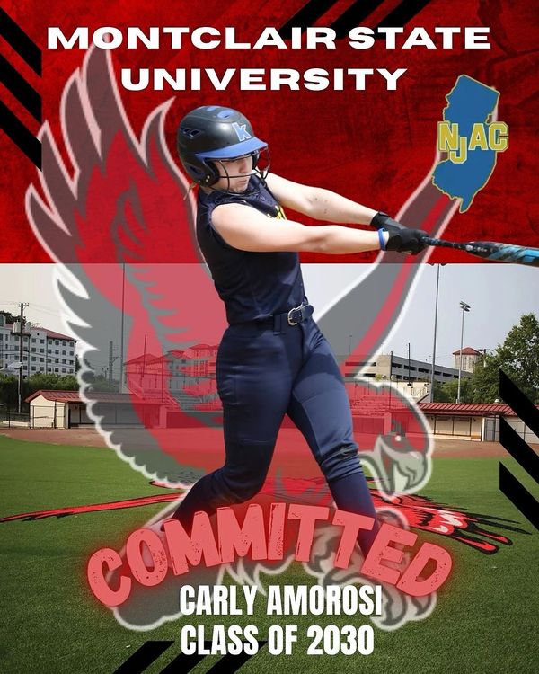 Softball player Carly Amorosi commits to Montclair State University, class of 2030.