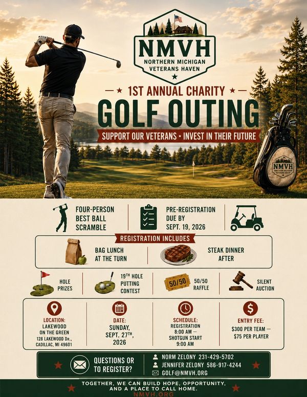 Charity golf outing supporting Northern Michigan veterans.