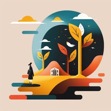 an eye-catching minimalist illustration that conveys the mission of the learning center, focusing on