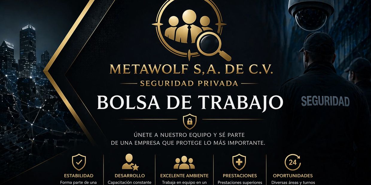 Bolsa de trabajo para seguridad privada en METAWOLF S.A. de C.V., con estabilidad y oportunidades.