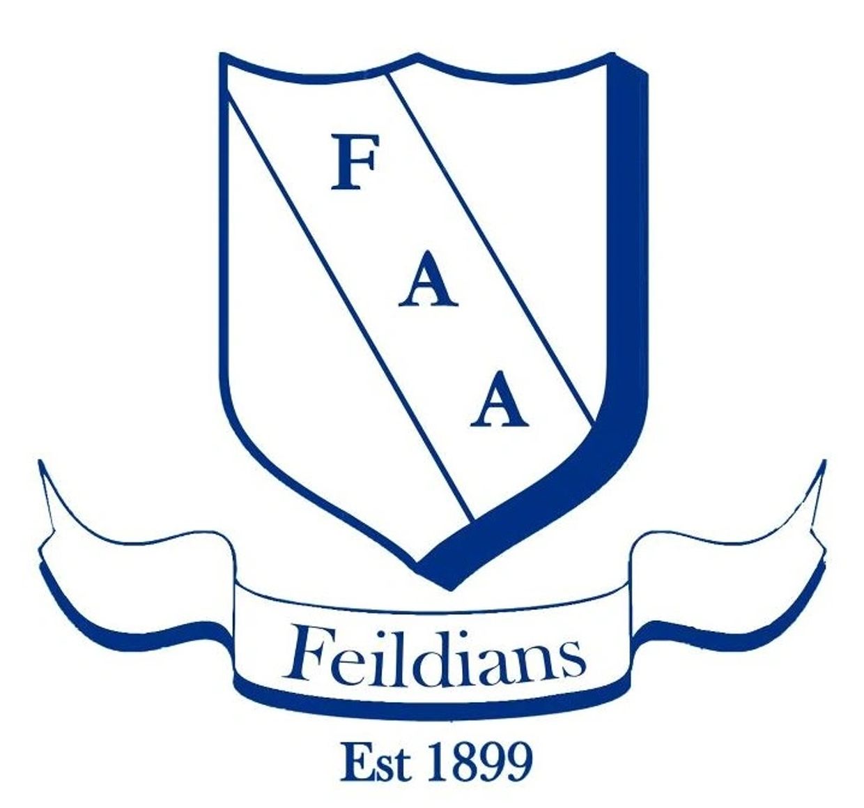 Blue and white shield logo with 'FAA' and 'Feildians Est 1899'.