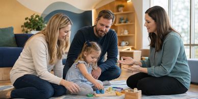 Family playing and interacting with a child.