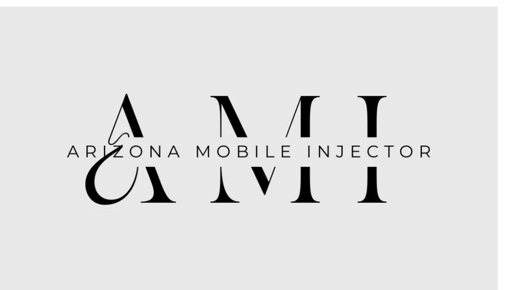 Logo for Arizona Mobile Injector with elegant black typography on gray background.