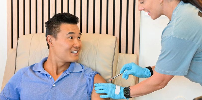 Client receiving NAD+ IV therapy at Vivolo Wellness Club in Charlestown MA