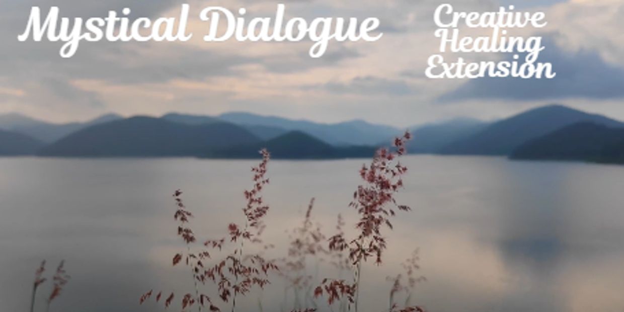 Mist over a lake with text about mystical dialogue and healing.