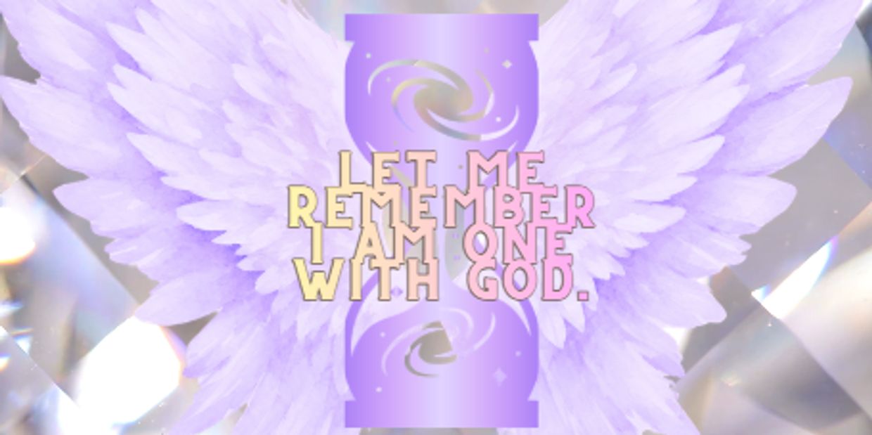 Inspirational quote with angel wings and hourglass.