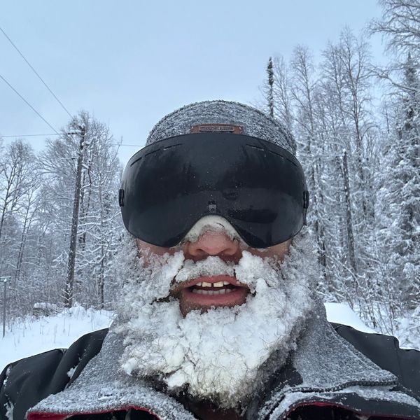 Jay, headed up trail on a snowy day. 