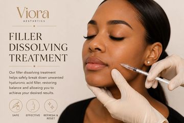 Woman receiving filler dissolving treatment at Viora Aesthetics.