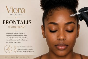 Woman receiving a forehead aesthetic treatment.