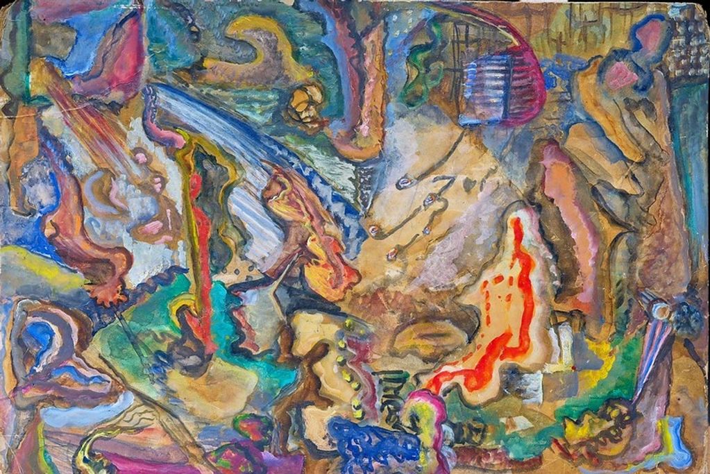 Mid-Century Abstraction #15 - oil on cardboard - circa 1940 - 14 1/2" x  21" (horizontal)