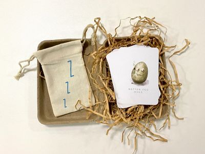 Heggs card game box with Egg Hegg and cotton catcher bag.