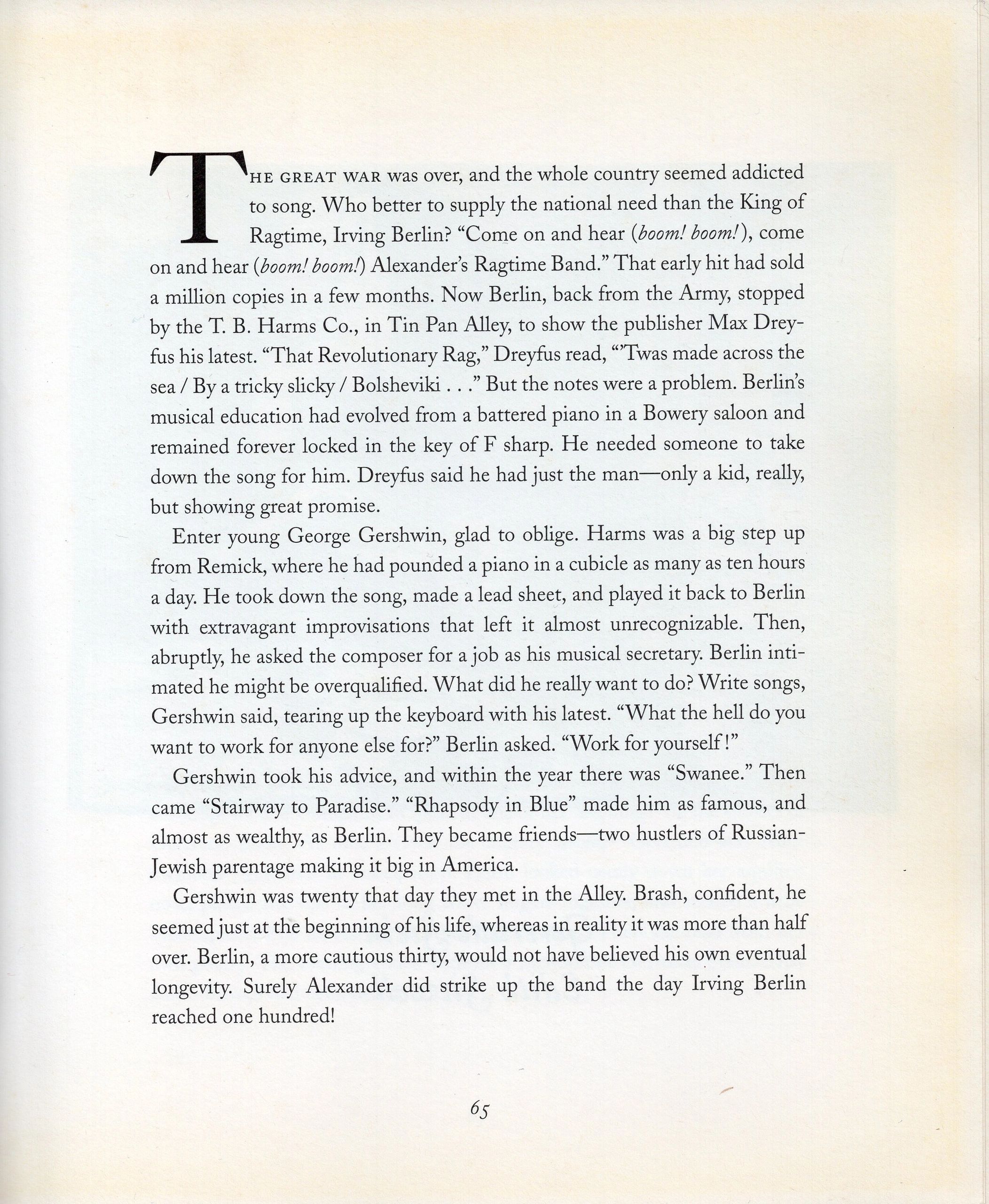 Text about Irving Berlin, George Gershwin, and their musical collaboration after the Great War.