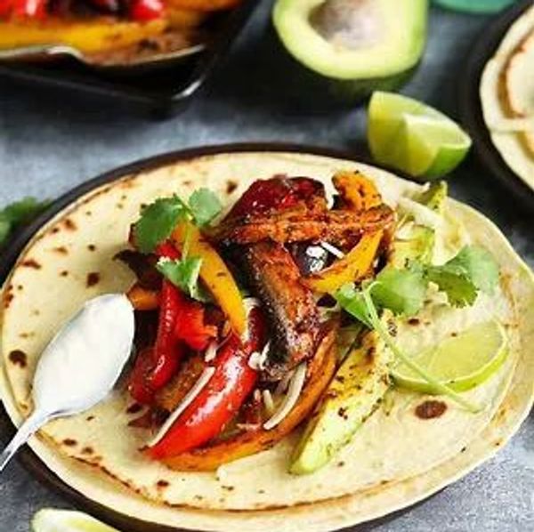 A tortilla with roasted vegetables