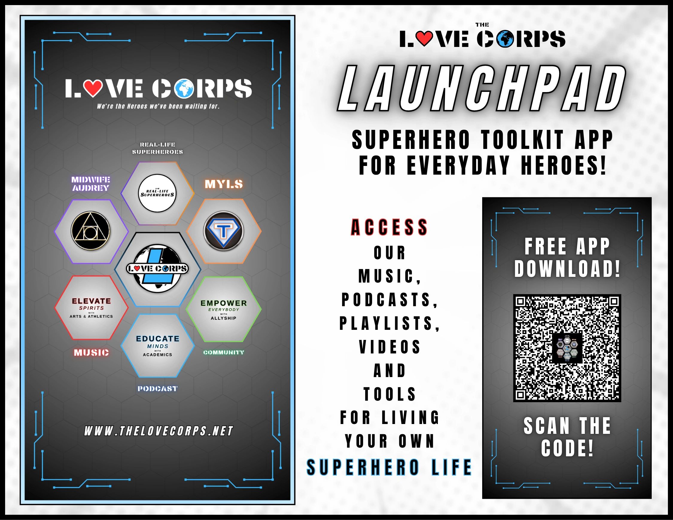 Love Corps Launchpad app promotes everyday heroes with music, podcasts, and resources.