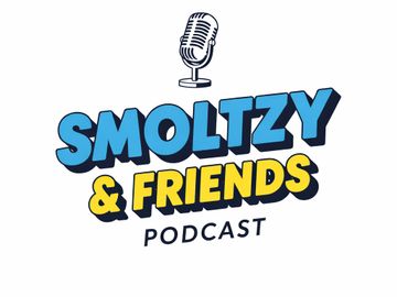 Logo for Smoltzy & Friends podcast with a microphone icon.