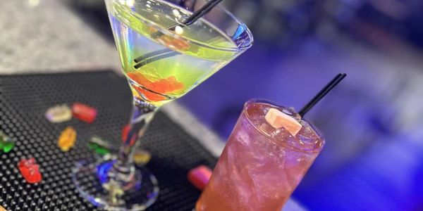 Colorful candy cocktails on the bar at Tipsy’s Bar & Lounge.