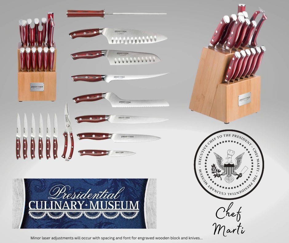 Chef Marti 16pc Block Set - Presidential Culinary Museum - Ergo Chef Knives