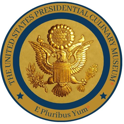The gold and blue logo of the United States Presidential Culinary Museum.