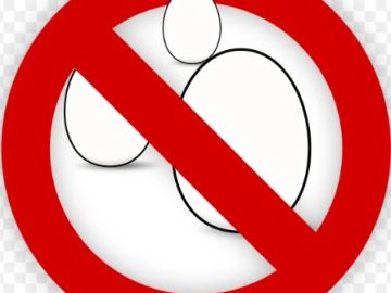 No egg consumption symbol with a red prohibition sign.