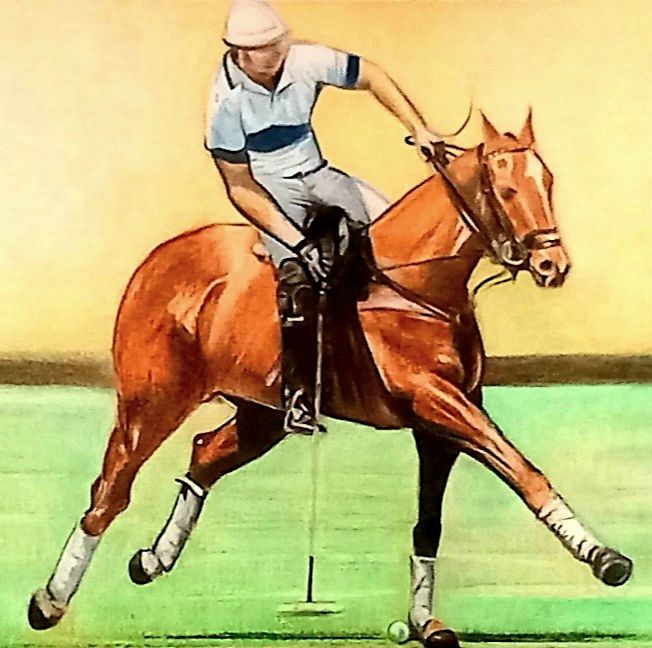 Original oil on paper Polo Pony at work artwork by JJ Soames