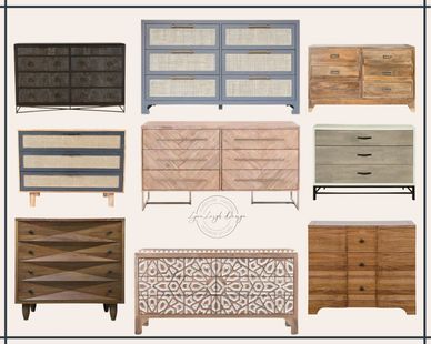 Dressers in wood, shagreen, rattan, cane, carved wood boho style, inlay chevron wood.
