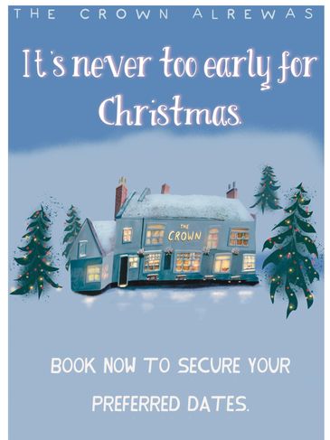 Illustration promoting early booking for Christmas at The Crown Alrewas.