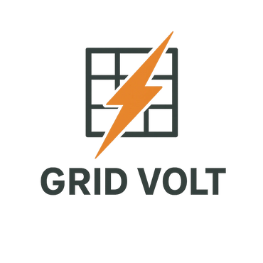 Logo with an orange lightning bolt and grid, reading 'GRID VOLT'.