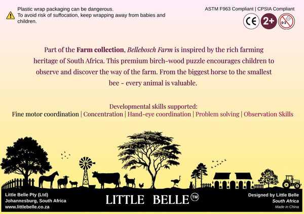 Packaging for a South African farm-themed kids' puzzle.