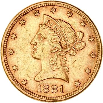 $5 Pre-1933 American Liberty Head Gold Coin obverse side in XF condition