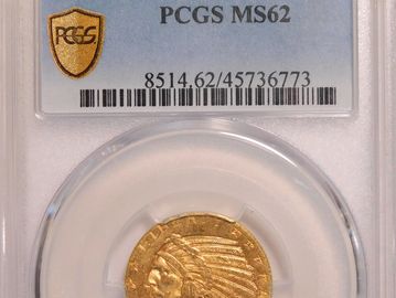 1909-D $5 Indian Head gold coin graded MS62 by PCGS.