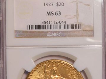 1927 $20 gold coin graded MS 63 by NGC.