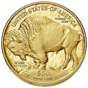 Gold coin featuring a buffalo design.