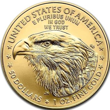 Gold coin with eagle and inscription.