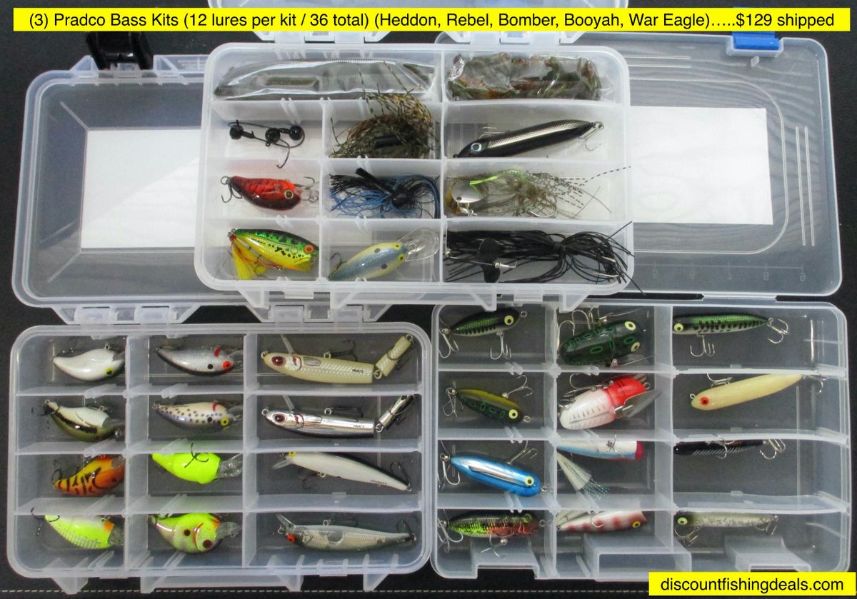 3) 12-pack Pradco Bass Tackle Kits (36 total lures, great variety