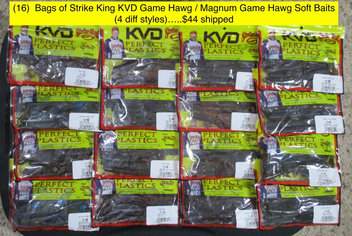 (16) Bags of Strike King KVD Game Hawg / Magnum Game Hawg Soft Baits (4 diff styles, 4 of each)