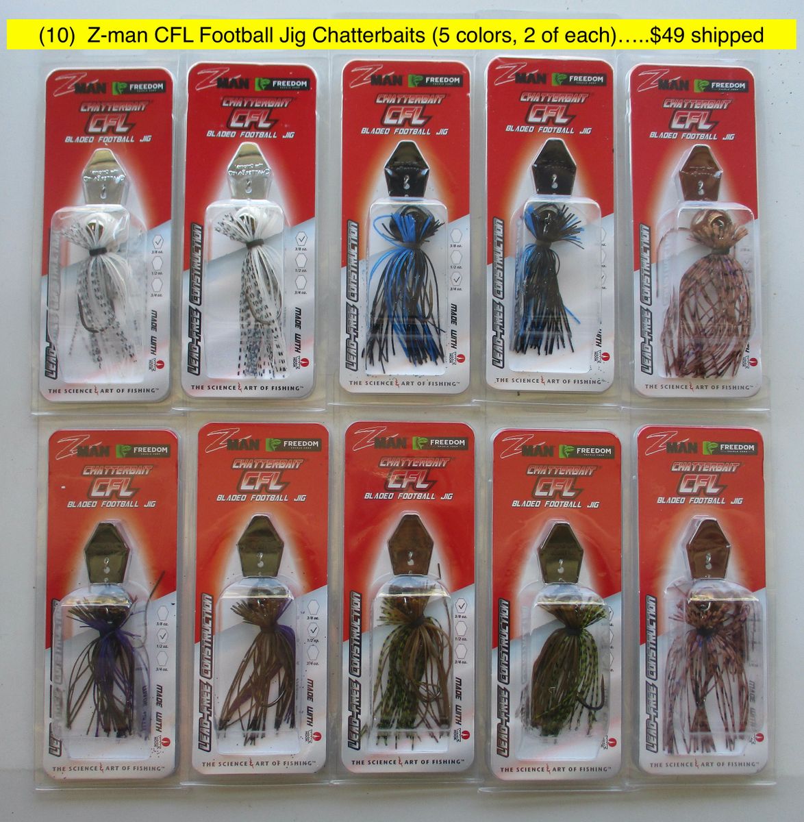 (10) Zman Freedom CFL Bladed Football Jig Chatterbaits (3/8 & 1/2 oz