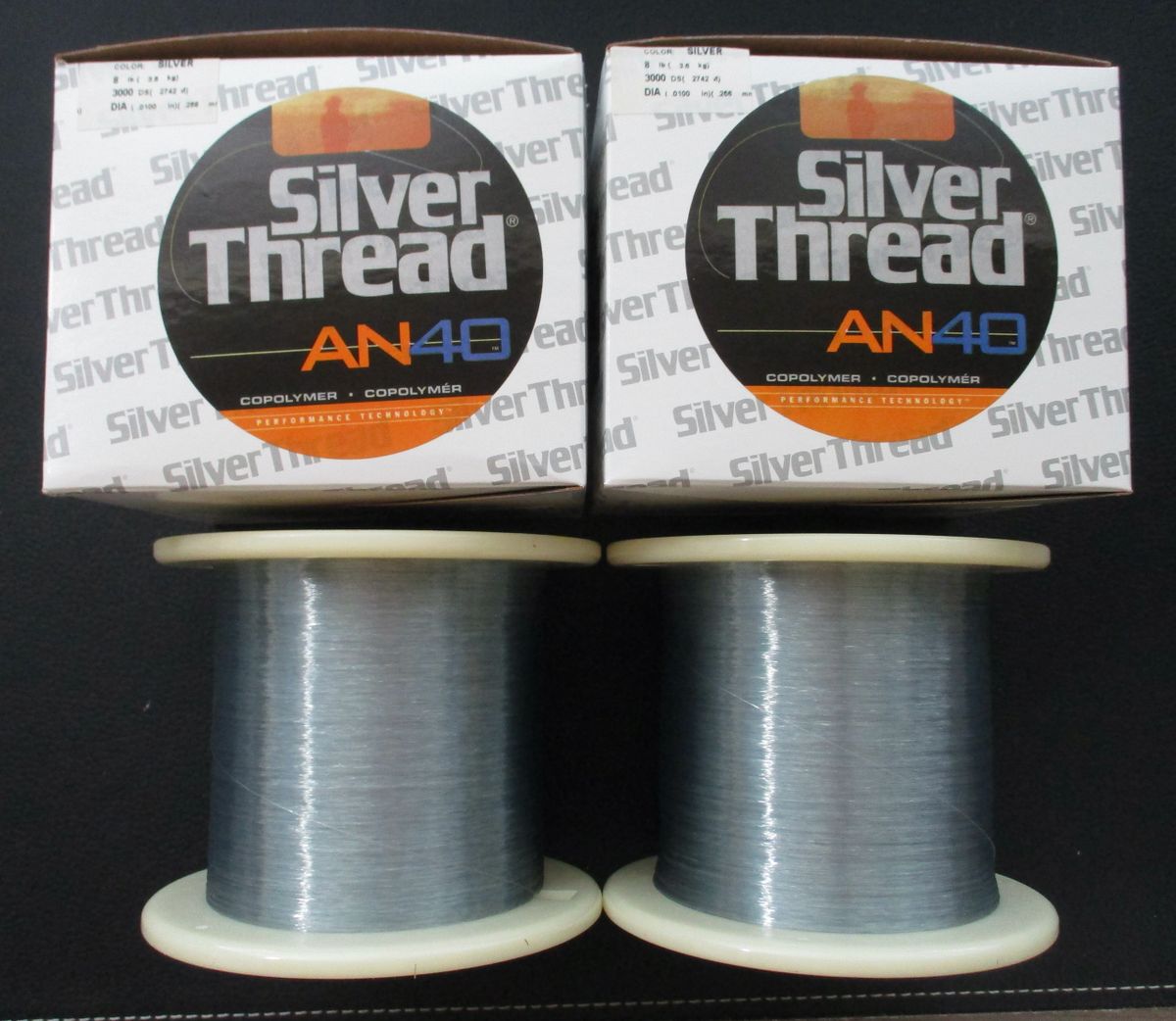 2) 3000 yard Bulk Spools of Silver Thread AN40 Copolymer Fishing Line (8 lb  test, Silver in Color)