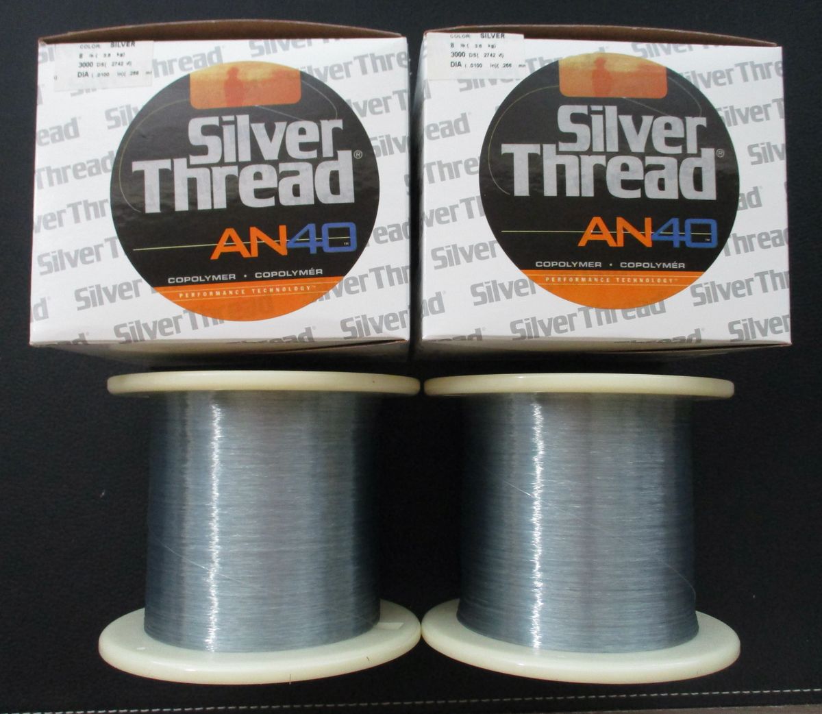 (2) 3000 yard Bulk Spools of Silver Thread AN40 Copolymer Fishing Line