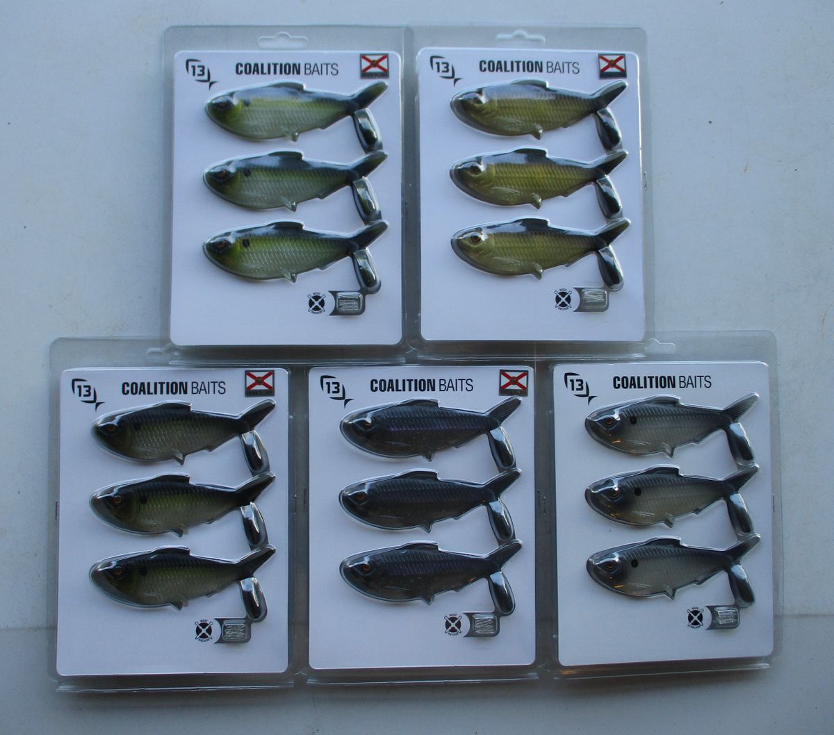 (5) 3-packs of 13 Fishing Coalition Baits Dine Swimbaits (5 diff colors ...