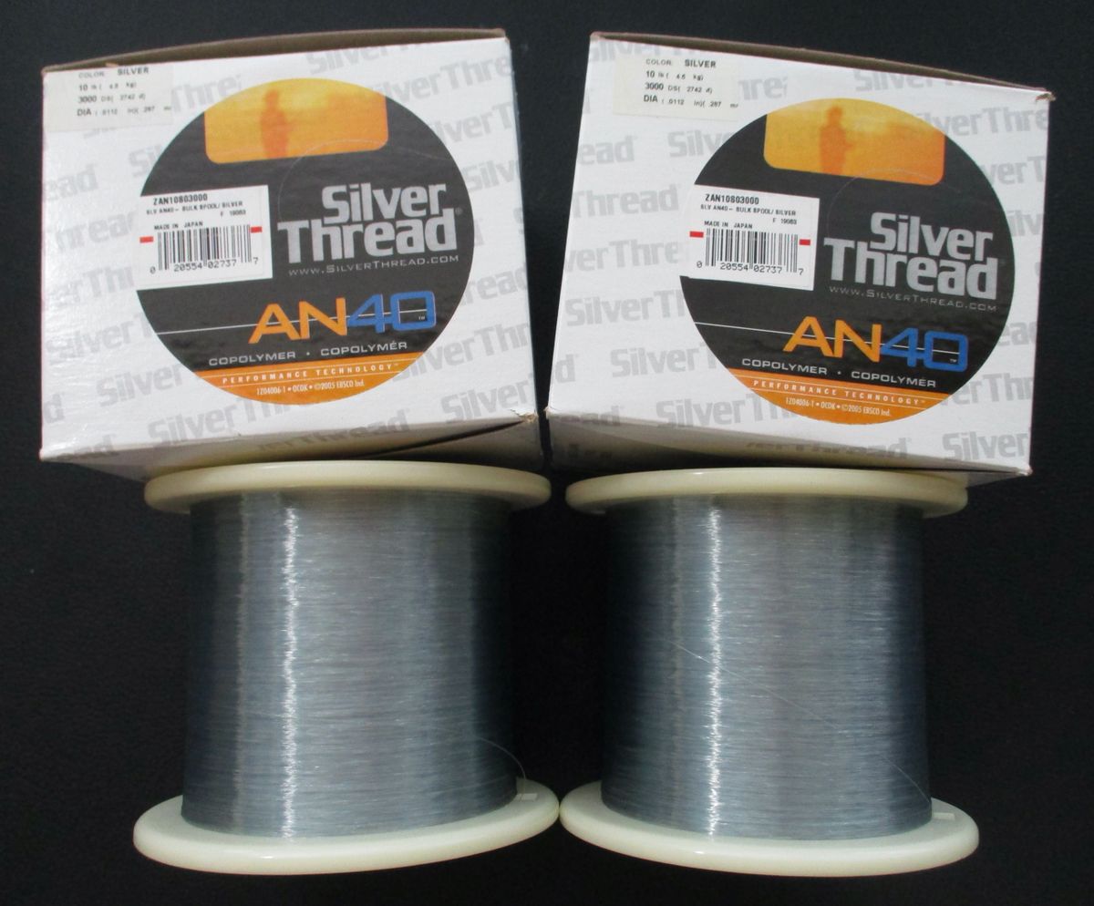 (2) 3000 yard Bulk Spools of Silver Thread AN40 Copolymer Fishing Line (10  lb test, Silver in Color)