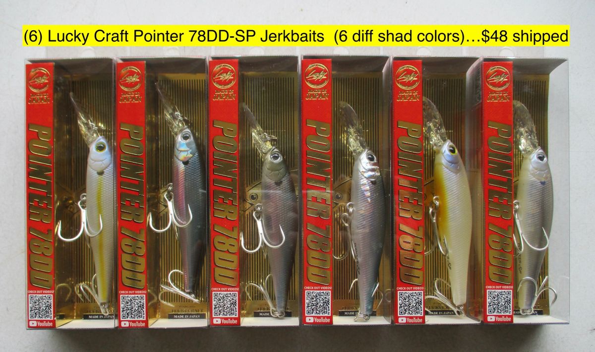 (6) Lucky Craft Pointer 78DD-SP Suspending Jerkbaits (6 diff shad ...