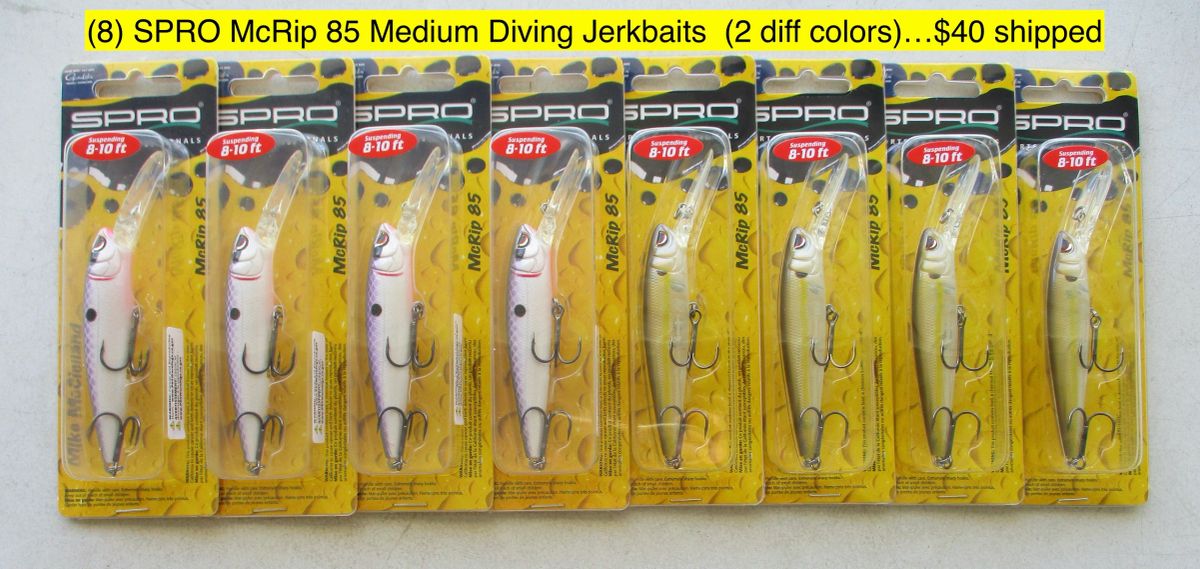 (8) SPRO McRip 85 Suspending Deep Diving Jerkbaits (2 diff colors, 1/2 ...